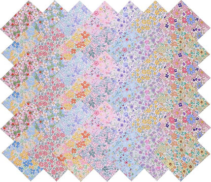 Nodsaw 42 pcs 10x10 Colorful Bright Pastel Spring Floral Printed Cotton Fabric Squares for Baby Girl, Layer Cake Fabric for Quilting 10 inch, Layer Cakes 10 inch Squares for Quilting, Quilt Kits