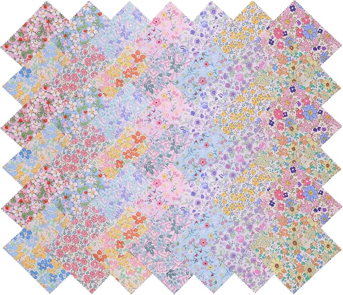 Nodsaw Charm Packs for Quilting 5 inch - 42 5" Charm Squares for Quilting - Colorful Bright Pastel Spring Floral Print Cotton Fabric Quilt Squares 5x5 for Sewing, Patchwork, and DIY Crafts