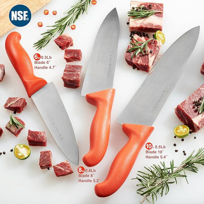 CURTA 12-inch Commercial-Grade Chef's Knife, NSF Listed, Ergonomic, Non-slip Red Handle, High Carbon 420 Stainless Steel Forged Blade Straight Edge, Dishwasher Safe, Rust Proof
