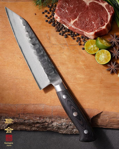 kanngou Japanese Chef Knife AUS-8 Alloy Steel 7 Inch Kiritsuke Knife, Razor Sharp Kitchen Cooking Knife with Full-Tang Black Pakkawood Handle and Gift Box