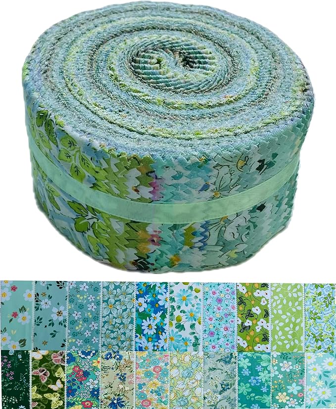 40 Strip Jelly Roll Fabric Strips for Sewing, 100% Cotton Fabric for Quilting Crafting, Precut Fabric Bundles, Patchwork Precut Quilt Squares-2.5" x 44" Green Forest