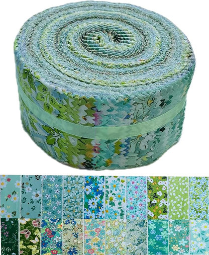 40 Strip Jelly Roll Fabric Strips for Sewing, 100% Cotton Fabric for Quilting Crafting, Precut Fabric Bundles, Patchwork Precut Quilt Squares-2.5" x 44" Green Forest