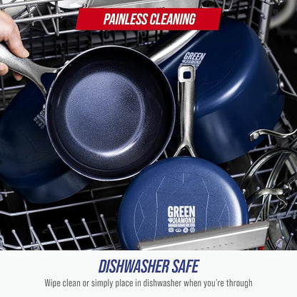 Blue Diamond 9.5” and 11" Frying Pan Skillet Set, Diamond Infused PFAS & PFOA-Free Ceramic Nonstick Pots & Pans, Durable Non Toxic Metal Utensil Safe & Scratch Resistant, Dishwasher & Oven Safe, Blue
