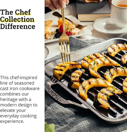 Lodge 11" Cast Iron Square Grill Pan - Chef Collection - Pre-Seasoned Cast Iron Pan - Versatile Cooking - Indoor & Outdoor Use - Incredible Heat Retention