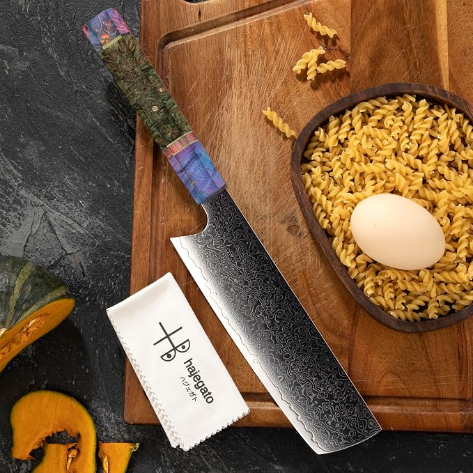 Damascus Chef Knife Unique One of Kind Handle Professional Japanese Chefs Kitchen Knife Vg10 67 Layers Damascus Steel Knive (Nakiri 7")