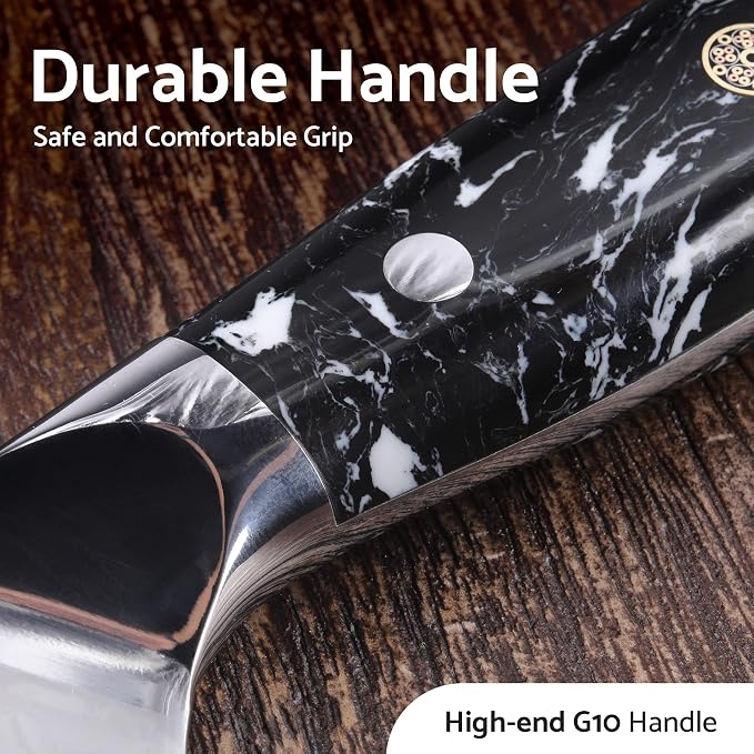 8” Chef Knife – VG10 Damascus Steel Kitchen Knife, Razor Sharp Professional Cooking Knife with Ergonomic G10 Handle, Luxury Gift Box & Sheath, Gift for Home Chefs
