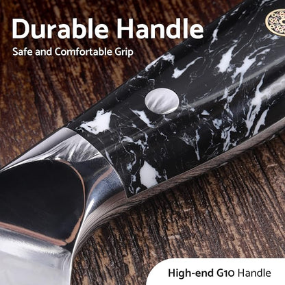 8” Chef Knife – VG10 Damascus Steel Kitchen Knife, Razor Sharp Professional Cooking Knife with Ergonomic G10 Handle, Luxury Gift Box & Sheath, Gift for Home Chefs