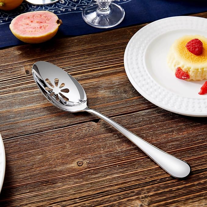 KEAWELL Premium Verona 4-Piece 9 inch Spoon Set – 18/10 Stainless Steel, Heavy-Duty Mirror-Finished Flatware for Daily Meals, Hosting and Special Occasions (4, Serving Spoons and Slotted Spoons)