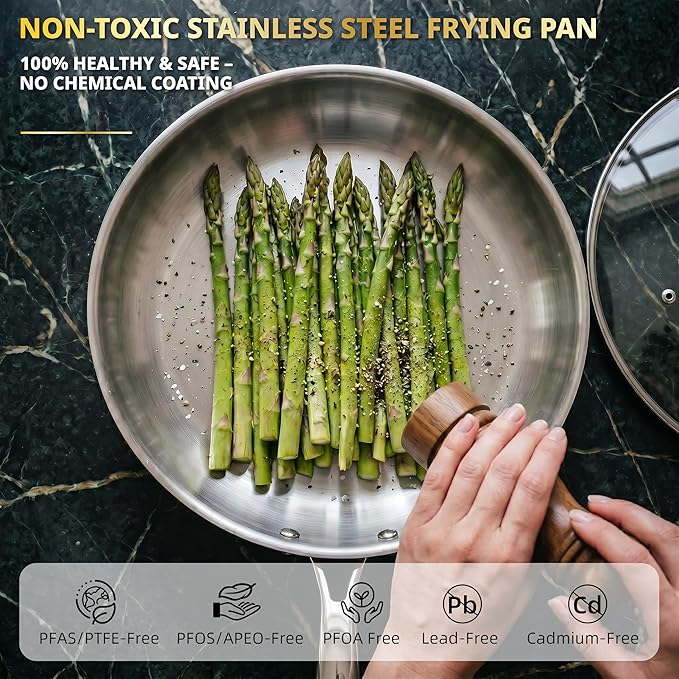 Ciwete Whole Tri-ply 18/10 Stainless Steel Cookware Set, 10 Pcs Elegant Copper Pots and Pans Set, Induction Cookware, Frying Pans, Saucepans & Stock Pot with Lid, Ideal Gift for Wedding, Housewarming