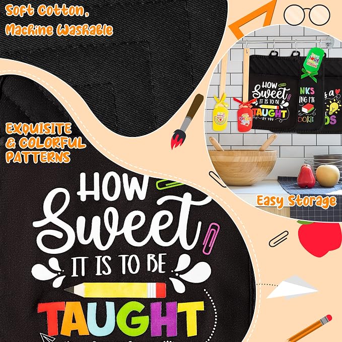 R HORSE 6Pcs Funny Baking Theme Pot Holders Silicone Spatula Gift Set Teacher Appreciation Pot Holders Kitchen Resistant Oven Mitts Baking Cooking Pocket Potholders for End of The Year Teacher Gifts
