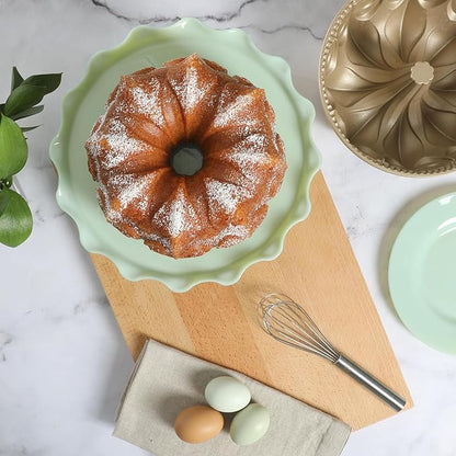 Martha Stewart Dunelle Decorative Fluted Cast Aluminun Round Cake Pan – 10-Cup Nonstick Tube Pan, Champagne Gold Bakeware