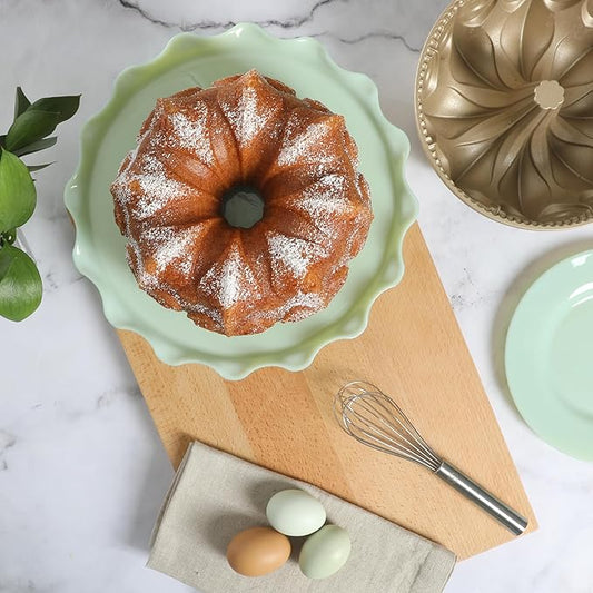 Martha Stewart Dunelle Decorative Fluted Cast Aluminun Round Cake Pan – 10-Cup Nonstick Tube Pan, Champagne Gold Bakeware