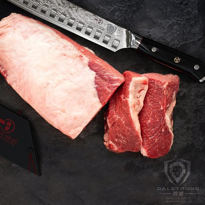 DALSTRONG Butcher Knife - 12.5 inch Slicer - Shogun Series ELITE - Japanese AUS-10V Super Steel - Black G10 Handle - Vacuum Treated Cimitar Meat Breaking Knife Gift - Sheath Included