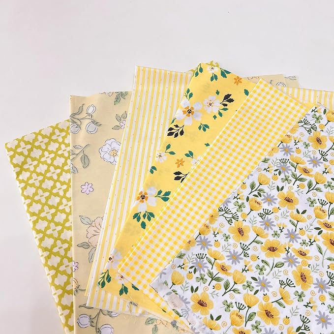 7Pcs 20" x 20" Cotton Fabric DIY Making Supplies Quilting Patchwork Fabric Fat Quarter Bundles DIY for Quilting Cotton Patchwork Cushions (Yellow, 20 x 20 inches)