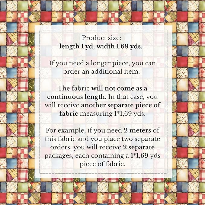 100% Cotton Fabric by the Yard – Turkish Quality Quilting & Sewing Fabric, 1 Yard x 1.69 Yards Wide, Patchwork Cotton for Crafts