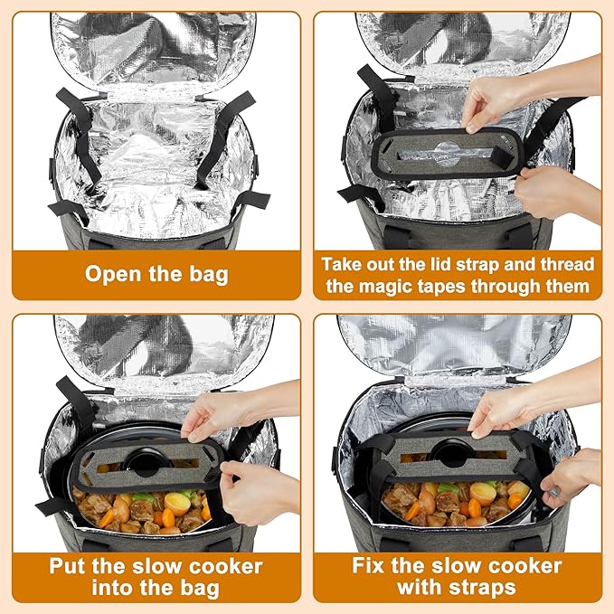 LUXJA Oval Insulated Slow Cooker Carrying Bag Compatible with 3 Quart Crock-Pot, Double Layer Carrier Bag with Lid Straps for 3 Quart Slow Cooker (Bag Only), Gray