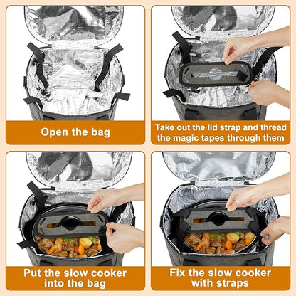 LUXJA Oval Insulated Slow Cooker Carrying Bag Compatible with 3 Quart Crock-Pot, Double Layer Carrier Bag with Lid Straps for 3 Quart Slow Cooker (Bag Only), Gray