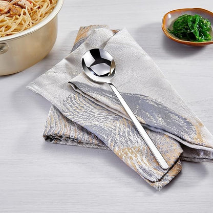 KEAWELL Premium Korean Soup Spoons with Long Handles, Set of 4, 18/10 Stainless Steel, Dishwasher Safe (Plain)
