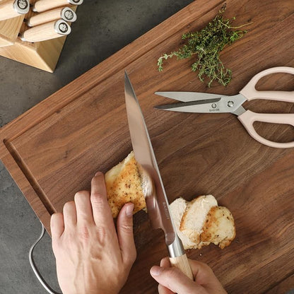 Babish High-Carbon 1.4116 German Steel 15 Piece Full Tang Forged Cutlery Kitchen Knife Block Set - Light Pakka Wood Handle
