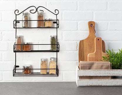 DII Farmhouse Vintage Decorative Metal Pantry Spice Rack Organizer, 11Lx2.6Wx18H, 3 Tier Spice Rack - Rustic