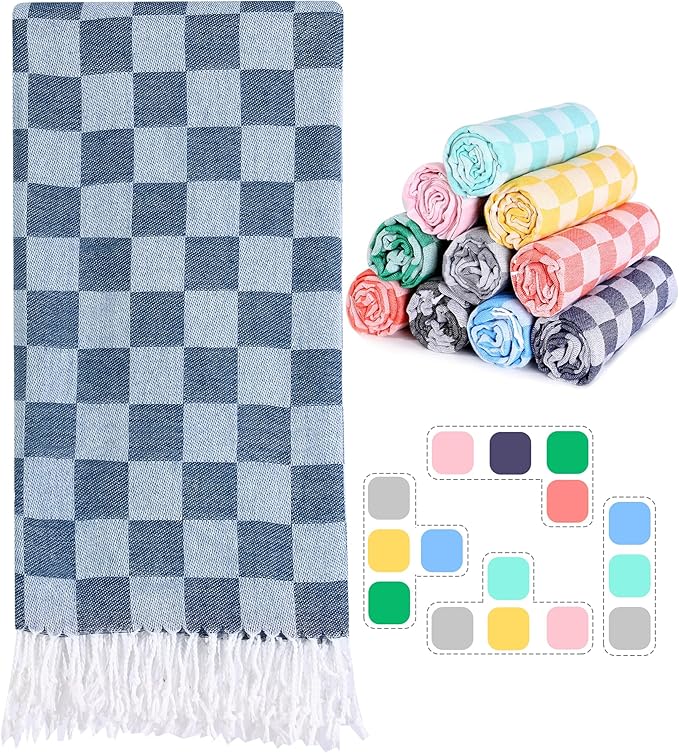Checkered Plaid Turkish Beach Towel Bath Towels Quick Dry Soft Absorbent Men Birthday Gift for Dad Father Papa Husband Brother Uncle Stepfather Boyfriend Bf Father Law Godfather Boss Grandpa Friend
