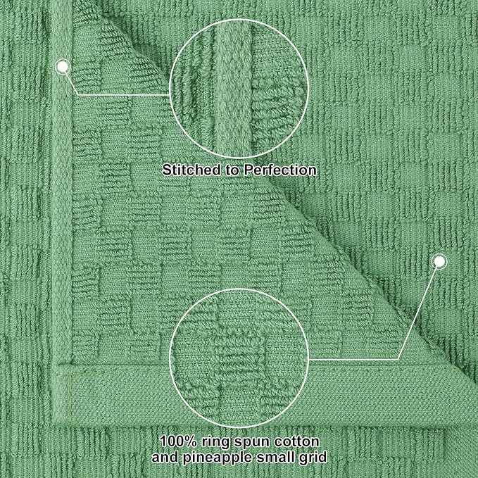 Homaxy 100% Cotton Kitchen Towels and Dishcloths Set, 12 x 12 & 15 x 25 Inches, Set of 12 Bulk Terry Cloth Dish Towels, Super Soft and Absorbent Hand Towel with Hanging Loop, Grass Green