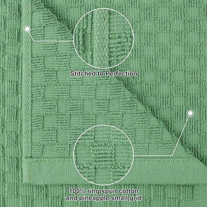 Homaxy 100% Cotton Kitchen Towels and Dishcloths Set, 12 x 12 & 15 x 25 Inches, Set of 12 Bulk Terry Cloth Dish Towels, Super Soft and Absorbent Hand Towel with Hanging Loop, Grass Green