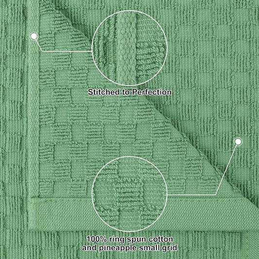 Homaxy 100% Cotton Kitchen Towels and Dishcloths Set, 12 x 12 & 15 x 25 Inches, Set of 12 Bulk Terry Cloth Dish Towels, Super Soft and Absorbent Hand Towel with Hanging Loop, Grass Green