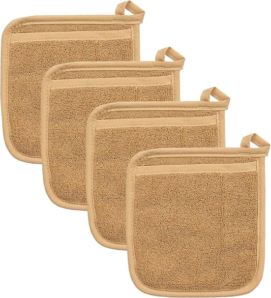 RITZ Terry Pocket Mitt & Hot Pad: Unparalleled Heat Resistant, Durable 100% Cotton – Ergonomically Designed for Optimal Grip – Easy-Care Machine Washable – 4-Pack, Straw