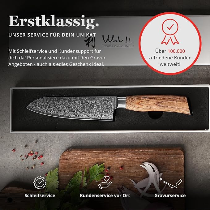 Wakoli EDIB Pro Damascus Santoku Knife – Japanese Style Kitchen Knife | 6.3-Inch Genuine Damascus Steel Blade with VG10 Core | Ergonomic Pakkawood Handle | High Cutting Performance