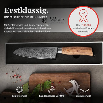 Wakoli EDIB Pro Damascus Santoku Knife – Japanese Style Kitchen Knife | 6.3-Inch Genuine Damascus Steel Blade with VG10 Core | Ergonomic Pakkawood Handle | High Cutting Performance