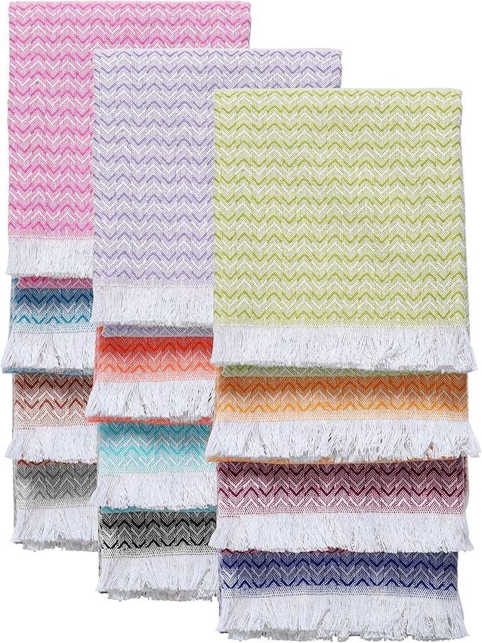 TWINY threads Kitchen Towel Chevron Weave 12 Pack Assorted Colors, Premium 100% Cotton Kitchen Linen Set, Quick Drying Absorbent Dish Rags, Washable Reusable Multi Purpose for Drying Dishes, 16"x26"