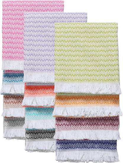 TWINY threads Kitchen Towel Chevron Weave 12 Pack Assorted Colors, Premium 100% Cotton Kitchen Linen Set, Quick Drying Absorbent Dish Rags, Washable Reusable Multi Purpose for Drying Dishes, 16"x26"