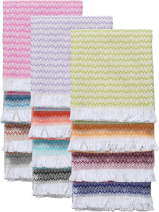 TWINY threads Kitchen Towel Chevron Weave 12 Pack Assorted Colors, Premium 100% Cotton Kitchen Linen Set, Quick Drying Absorbent Dish Rags, Washable Reusable Multi Purpose for Drying Dishes, 16"x26"