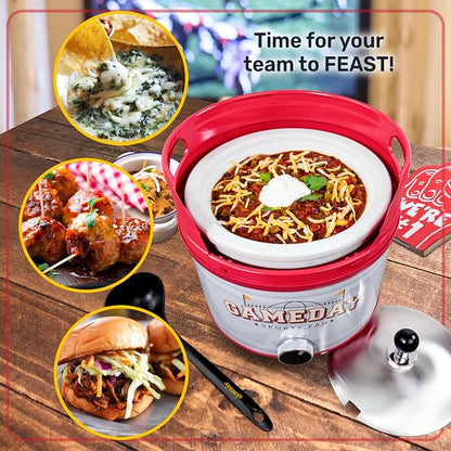 Nostalgia Game Day 4-Quart Kickin' Keg Slow Cooker with Lid and Ladle, Long-Lasting Ceramic Material and Keg-Like Appearance, Cooks Chicken Wings, Meatballs, Chilli, Cheese, Soup, Stews, and More