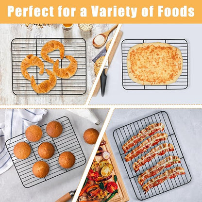 E-far Toaster Oven Baking Sheet with Rack Set, 10.5 x 8 x 1 Inch Cookie Sheet Baking Pans with Cooling Racks, Warp Resistant & Heavy-Duty, Nonstick & Easy Clean (2 Pans + 2 Racks)