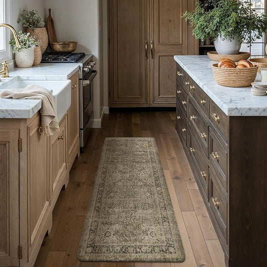 Vintage Kitchen Mats for Floor Anti Fatigue Waterproof Kitchen Rug Brown Cushioned Non-Slip Kitchen Mats Comfort Standing Mat for Sink Laundry Office 17.3"×47"