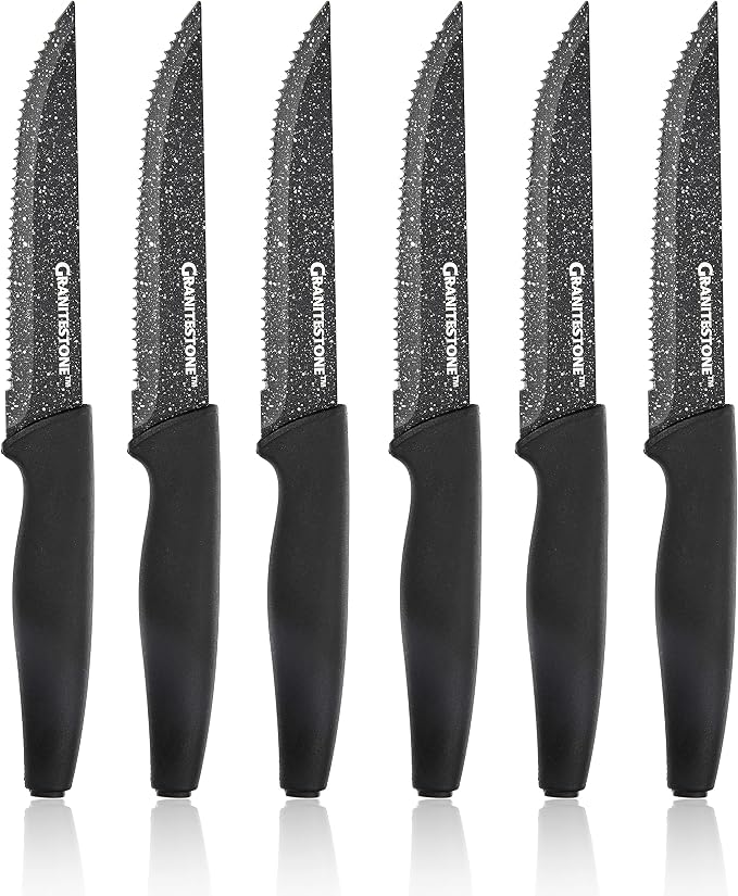 Nutriblade Knife Set by Granitestone, 13 Pieces High-Grade Stainless Steel Blade Chef Kitchen Knives Set with Acrylic Block Includes 6-piece Kitchen Knife plus 6-piece Fully Serrated Steak Knife