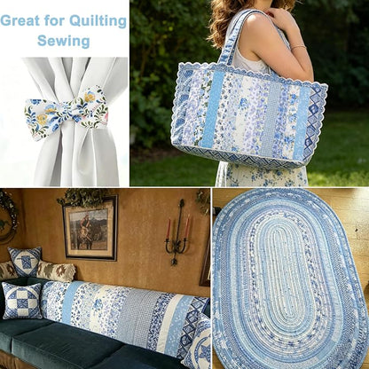 Nodsaw Blue Floral Jelly Roll Fabric Strips, 2.5" x 44" 42 Pcs Soft Cotton Pre-Cut Quilting Fabric Strips for Rug, Blanket, Quilt, Table Runner, and DIY Sewing Craft Projects, Sunshine Blooms