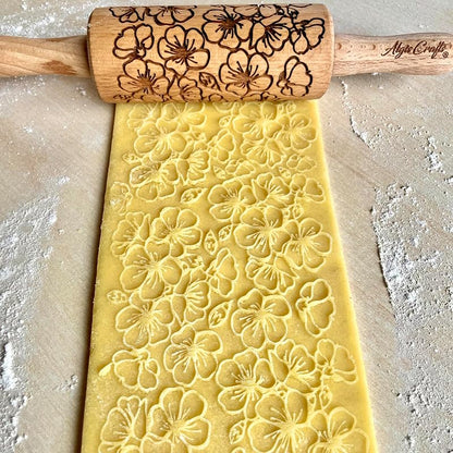 SAKURA Embossing rolling pin. Japanese Cherry Blossom embossed dough roller by Algis Crafts