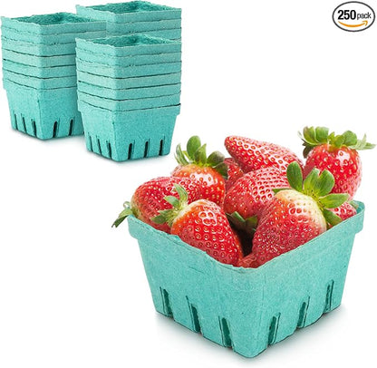 FMP Brands [250 Pack] Pint Green Molded Pulp Fiber Berry Basket Produce Vented Container for Fruit and Vegetable, Farmer Market, Grocery Stores and Backyard Party