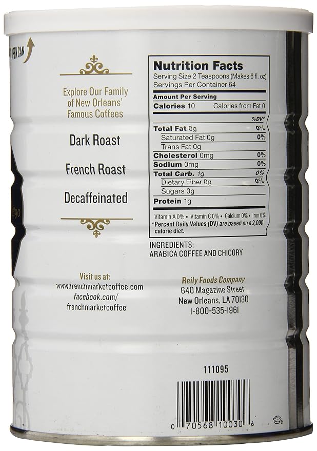 French Market Coffee & Chicory Restaurant Blend, Medium-Dark Roast Ground Coffee Metal Can, 12-Ounce (Pack of 4)