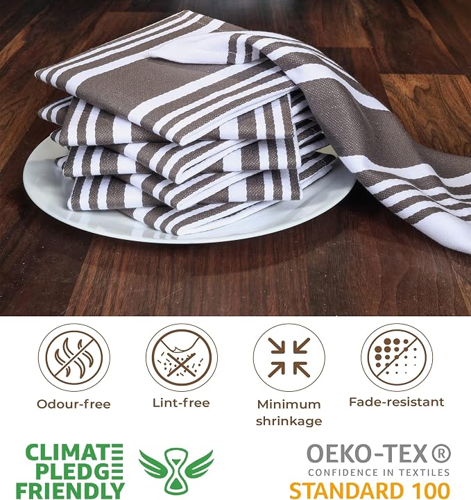 Urban Villa Cotton Dish Cloth Set of 8, Highly Absorbent Super Soft Quick Drying 12x12 Inch Dish Cloths for Kitchen Cleaning & Drying Dishes Mitered Corner Trendy Stripes Kitchen Towels - Grey/White