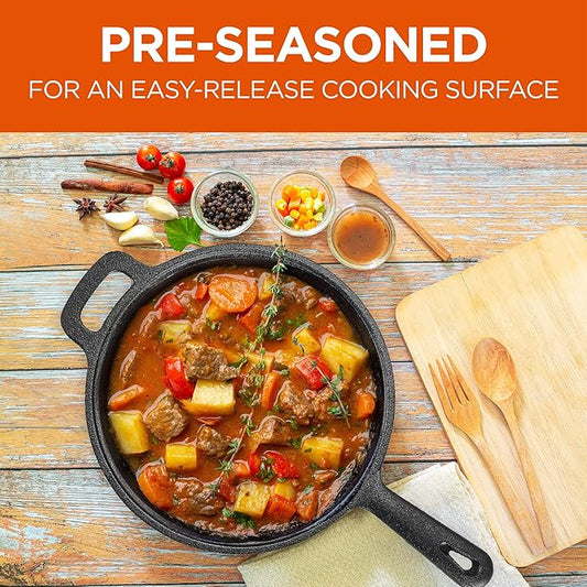 Commercial Chef 2-Qt. Saucepan with Lid, Pre-Seasoned Cast Iron, Integrated Handles, Works on All Cooktops Including Induction, Outdoor Skillet for Campfires or Grills, CHCI20