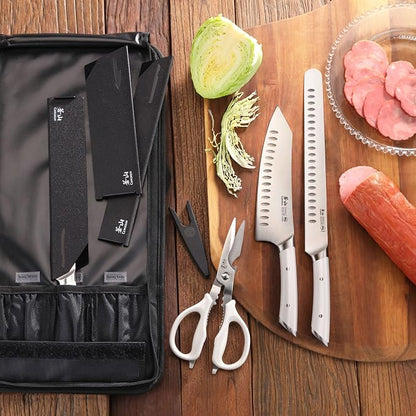 Cangshan HELENA Series German Steel Forged BBQ Knife Set (White, 9-Piece Bag Set)