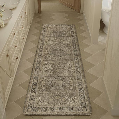 Vintage Kitchen Mats for Floor Anti Fatigue Waterproof Kitchen Rugs Sets of 2 Brown Cushioned Non-Slip Kitchen Mats Comfort Standing Mat for Sink Laundry Office 17.3"×59"+17.3"×30"