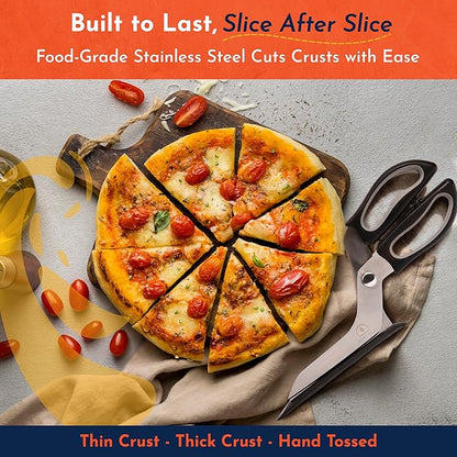 Pizza Scissors - Stainless Steel Non-Stick Kitchen Scissors Two-Piece Design Separates for Easy Cleaning - Pizza Cutter & Food Slicer with Comfort Sure-Grip and Non-Scratching Serving Base