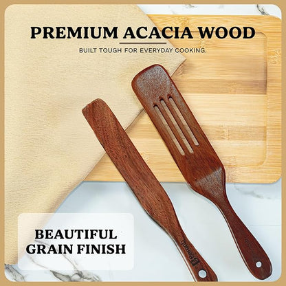 6-Piece Wooden Spurtle Set – Acacia Wood Kitchen Tools for Cooking, Mixing & Stirring – Non-Stick Safe Spurtle Spatula Set