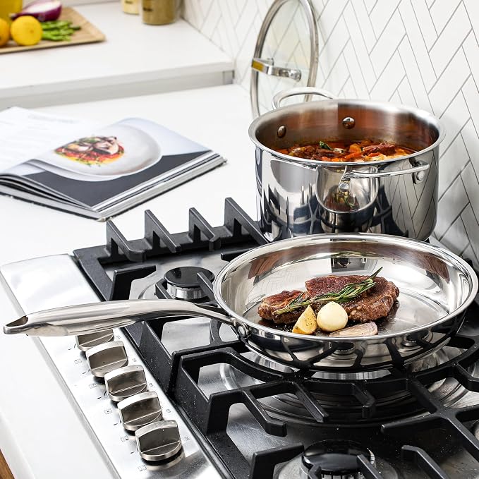 Cooking pots including glass lids, frying pan, set of 3 pots/pan, Ø16cm, Ø20cm, Ø26cm, dishwasher-safe, pots for induction, fully lined 3-ply stainless steel