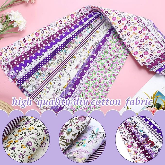 Kingdder Jelly Fabric Quilting Strips, Patchwork Roll 2.55 Inch Roll up Cotton Patchwork Jelly Fabric Craft for Quilters and Sewing DIY Crafts(Purple Flower)